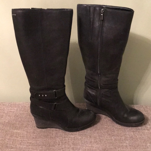 clarks knee high wedge boots